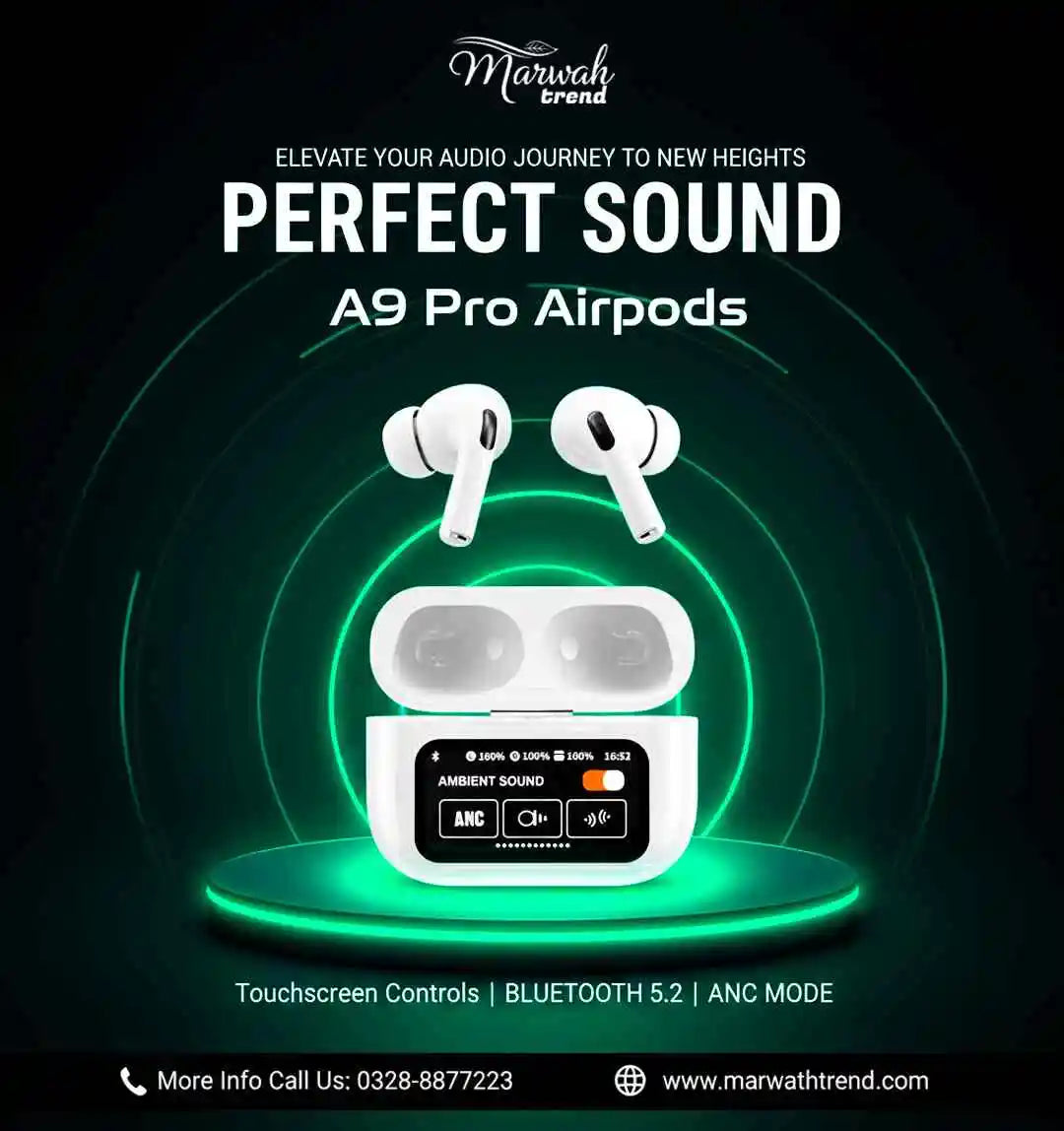 A9 Pro Airpods ANC/ENC Touch Screen Wireless Earbuds