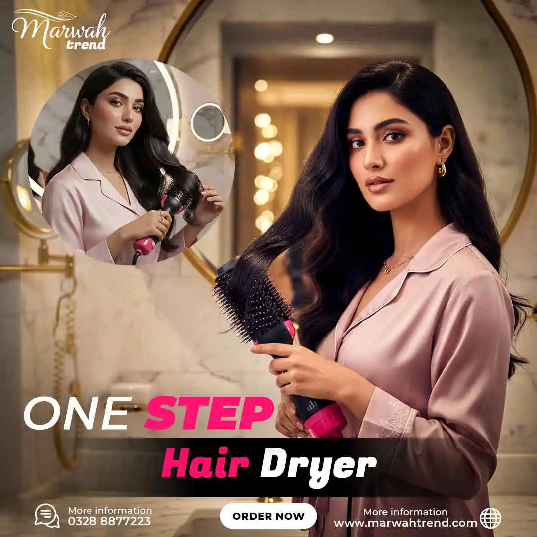 One Step Hot Air Brush - 3-in-1 Hair Dryer & Volumizer (Price in Pakistan)
