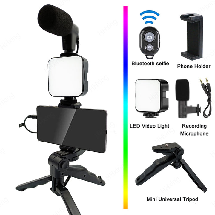 Professional Vlogging Kit (AY-49) with Mic, Light & Tripod